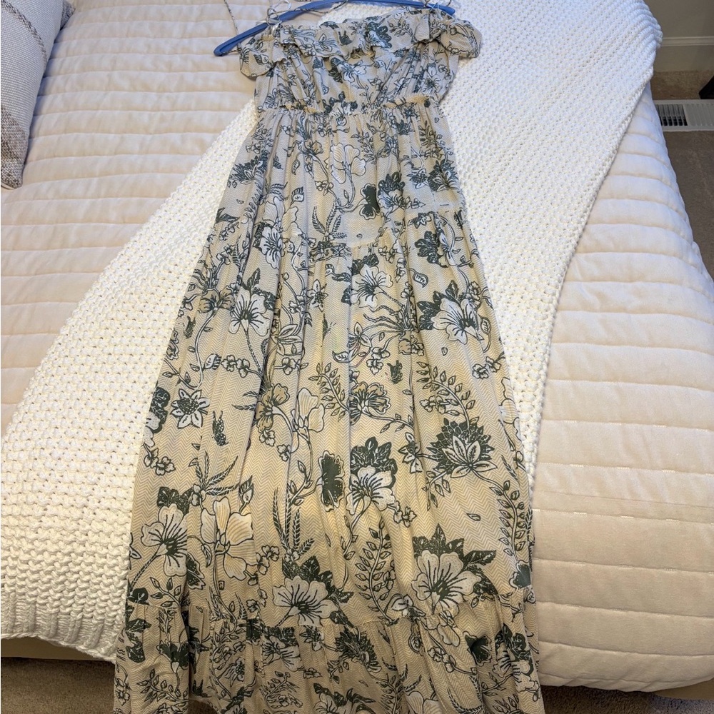 Elan Cream Maxi Dress with Green Floral Print